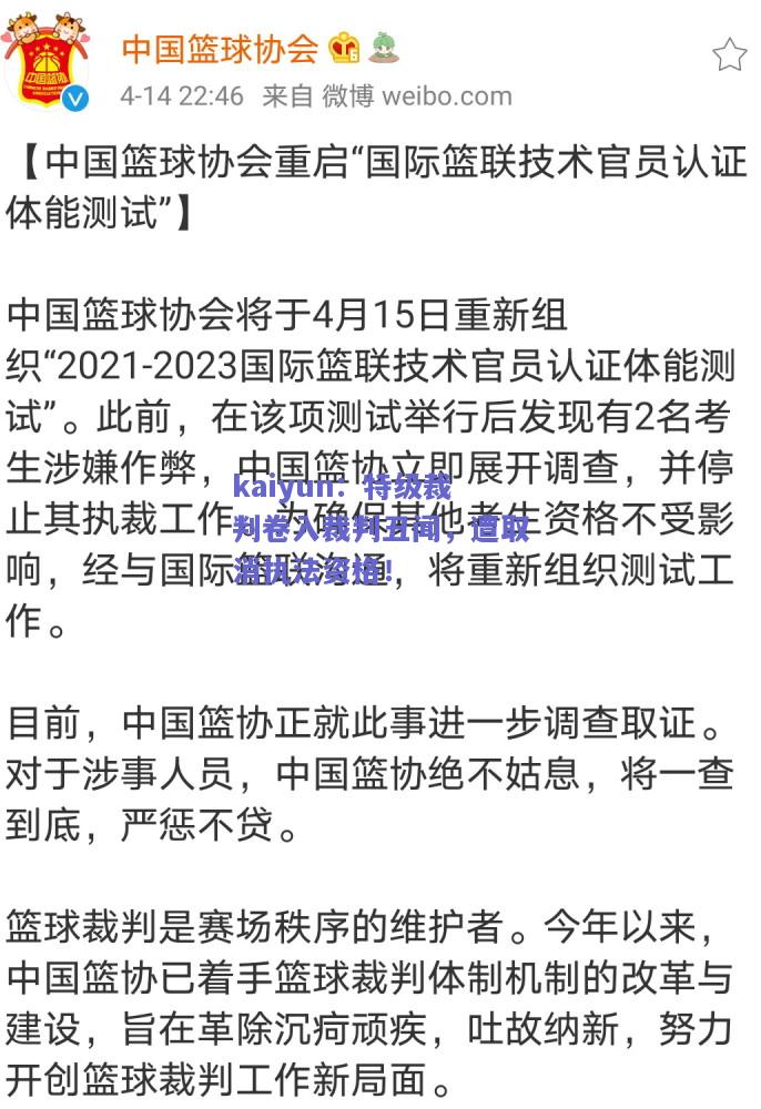 特级裁判卷入裁判丑闻，遭取消执法资格！